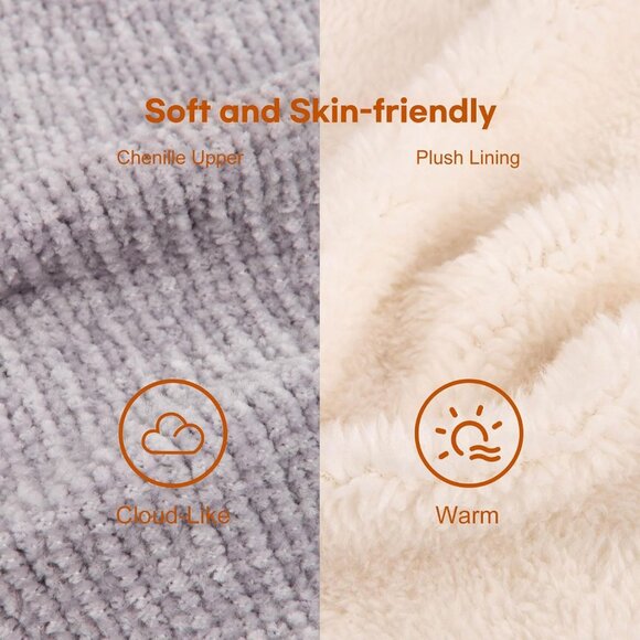 Women's Cozy Winter Warm Knit Memory Foam Non Slip Gray Slipper Bootie Shoes - Picture 3 of 6